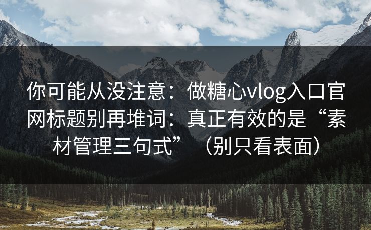 你可能从没注意：做糖心vlog入口官网标题别再堆词：真正有效的是“素材管理三句式”（别只看表面）